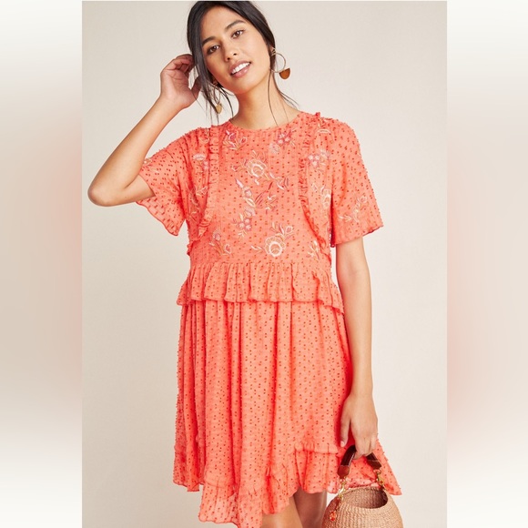 Anthropologie Dresses & Skirts - 🍑ANTHROPOLOGIE x Ranna Gill Basilia embroidered tunic swiss dot shift dress🍑